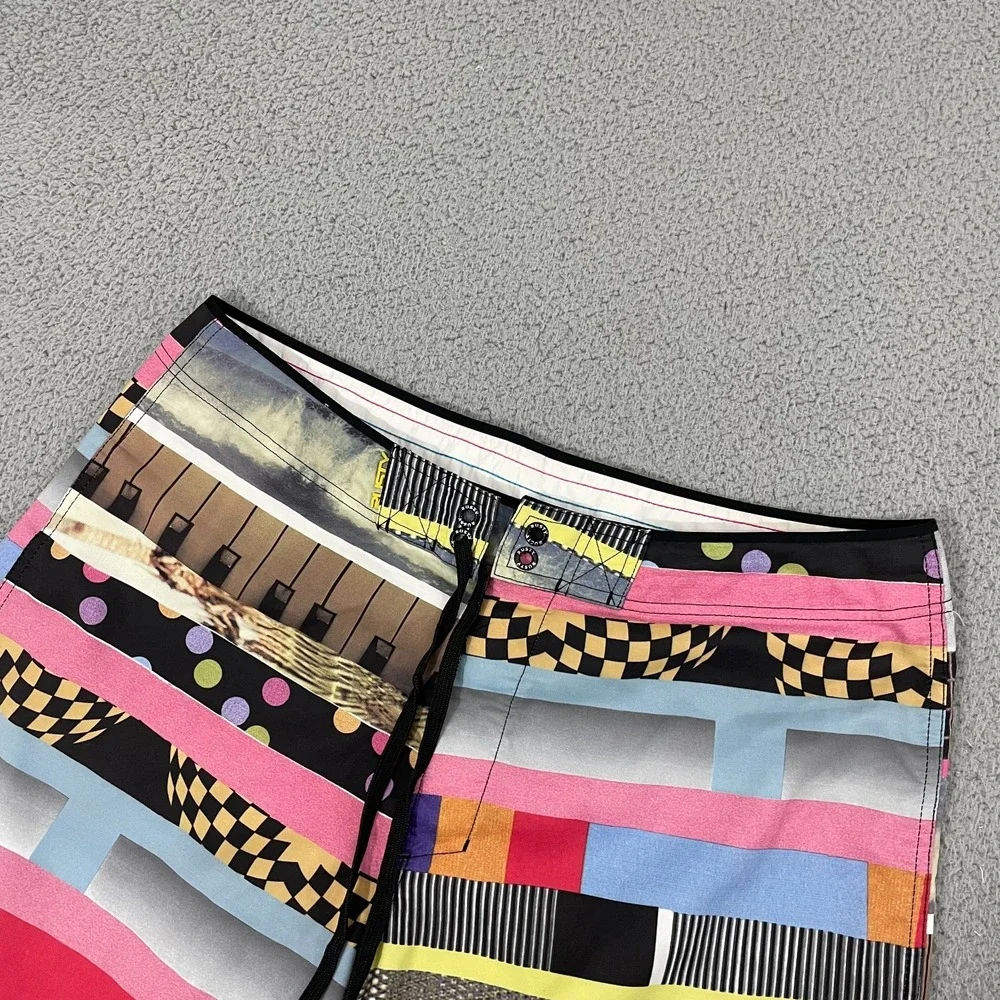 Rusty Board Shorts Men 36 Multi-color Retro Collage Beach Surf Skate